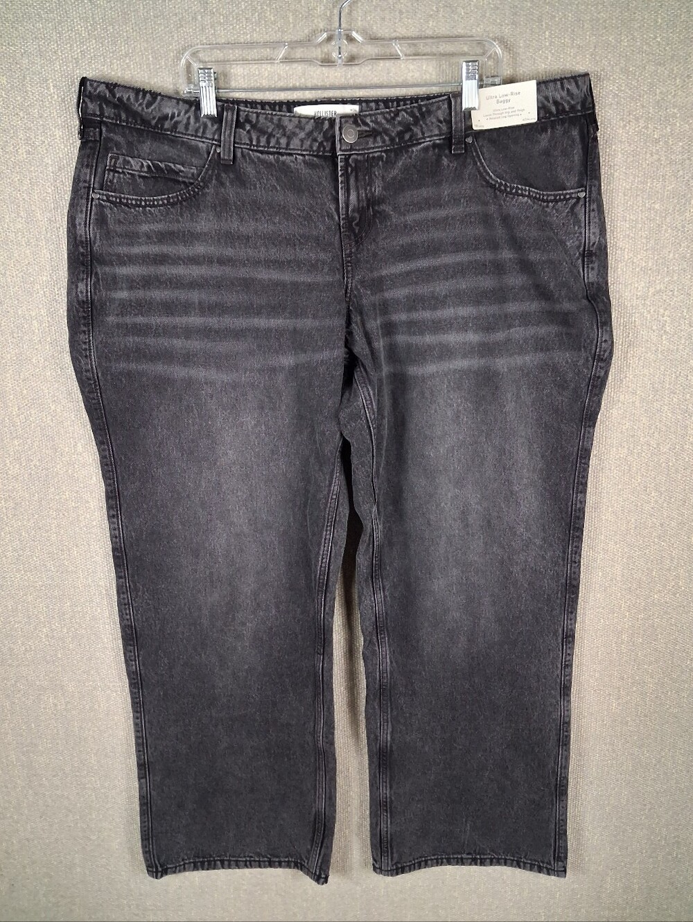 Hollister Ultra Low Rise Baggy Jeans Womens 34 Long Black Washed Wide Leg